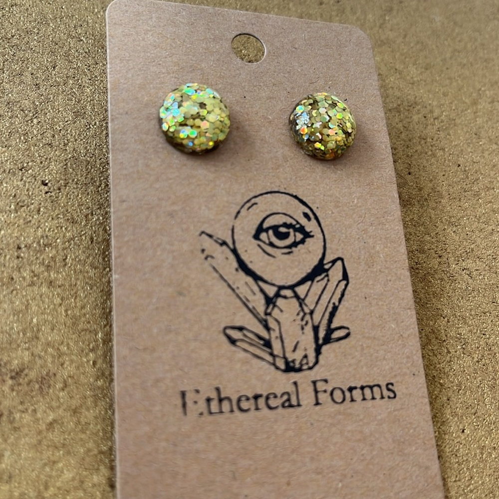 Yellow glitter post earrings